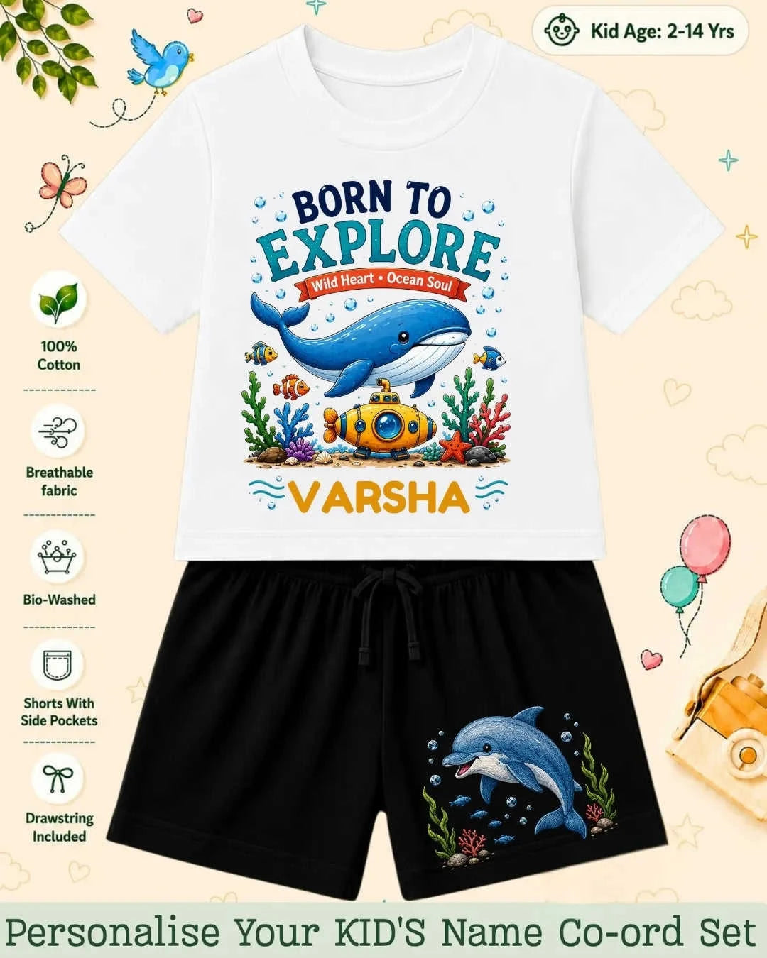 Ocean Theme Custom Kid's Co-ord Set Swiftsoul
