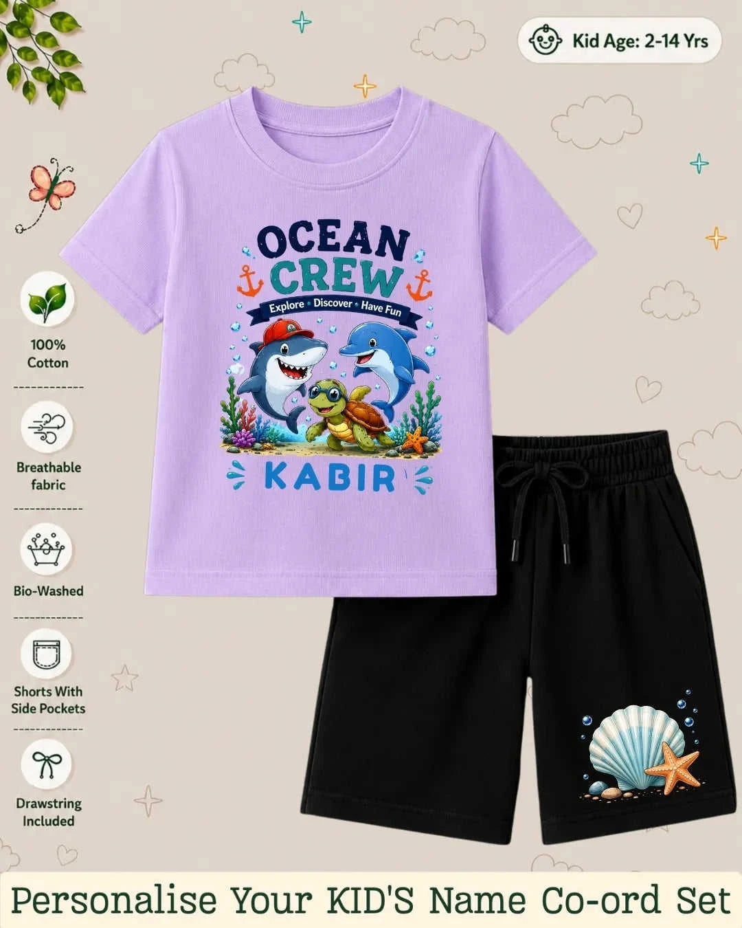 Ocean Theme Custom Kid's Co-ord Set Swiftsoul