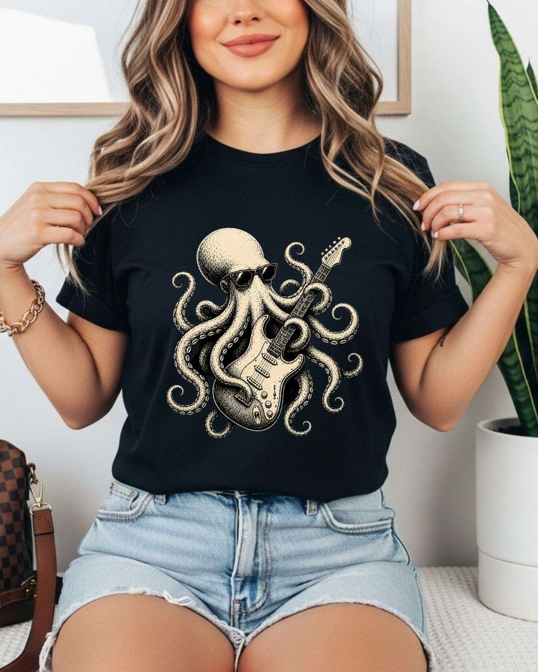 Octopus Guitar Rock Cotton Tshirt Billien LLC 