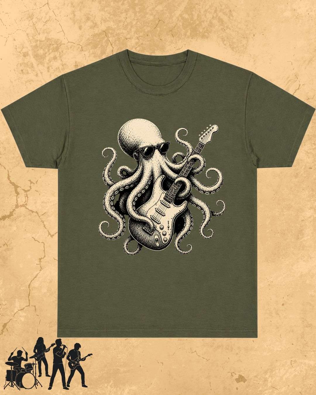 Octopus Guitar Rock Cotton Tshirt Billien LLC 