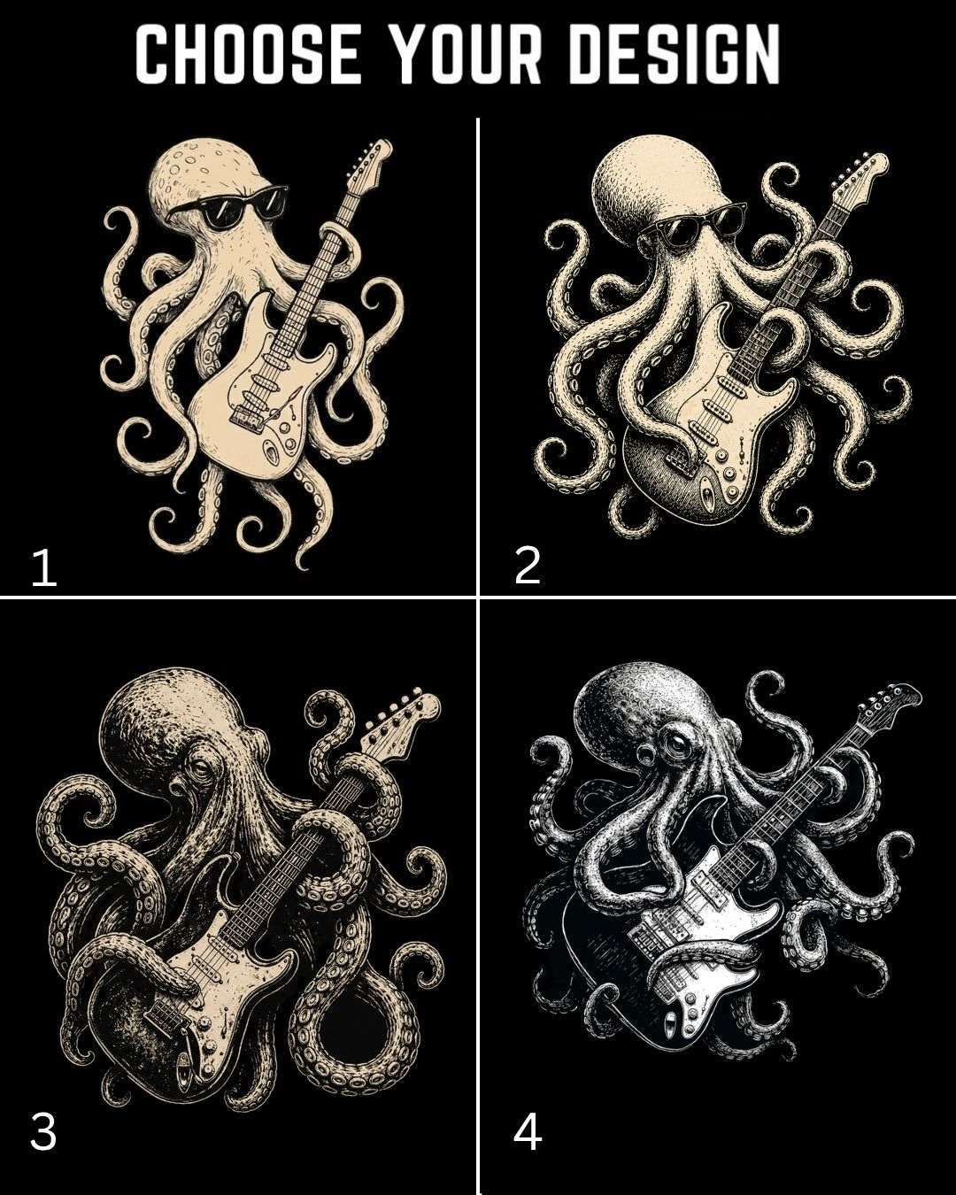 Octopus Guitar Rock Cotton Tshirt
