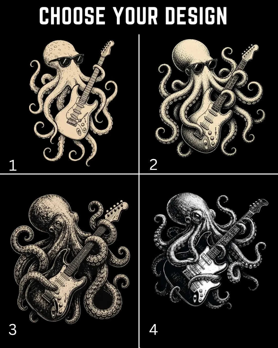 Octopus Guitar Rock Cotton Tshirt Swiftsoul