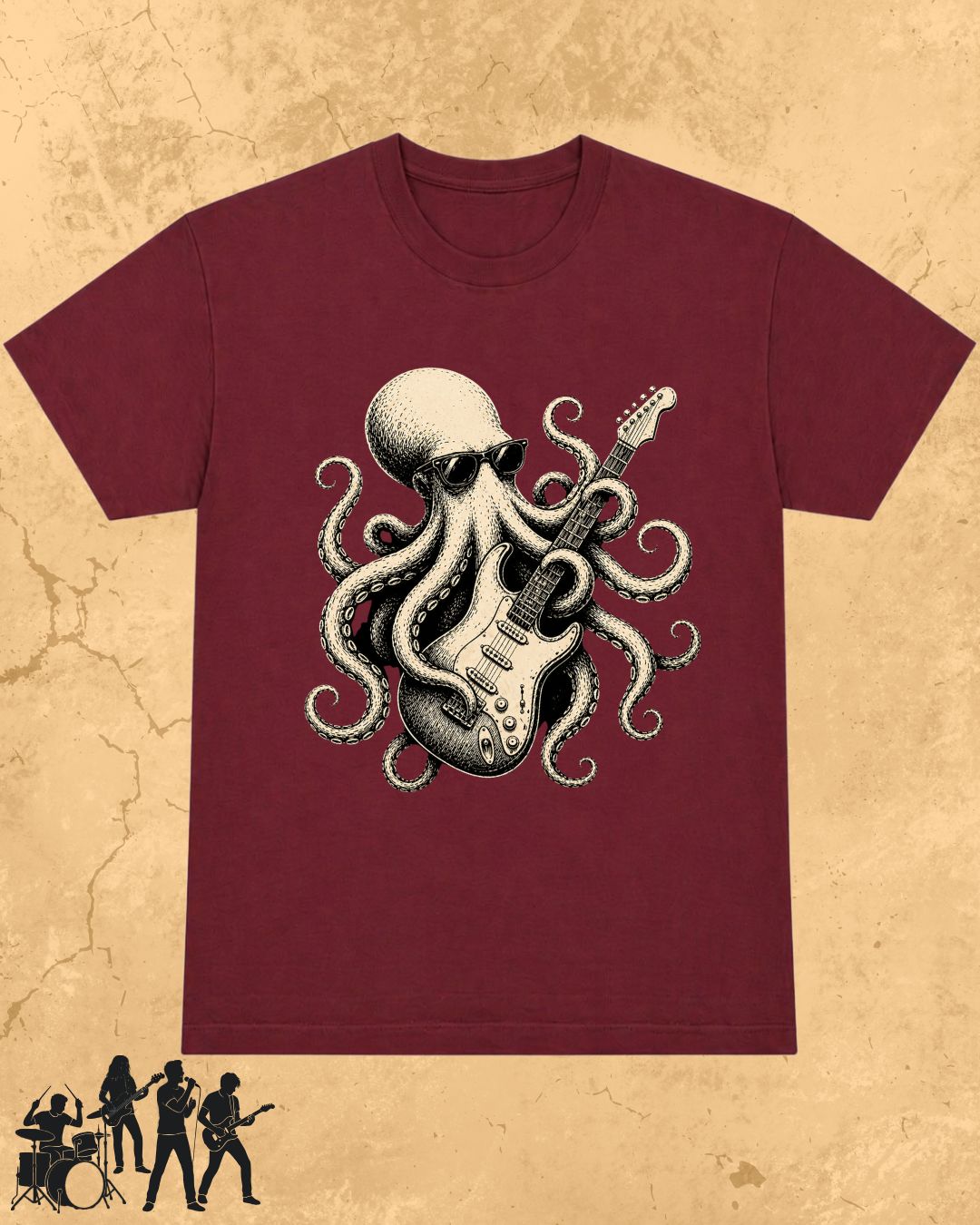 Octopus Guitar Rock Cotton Tshirt