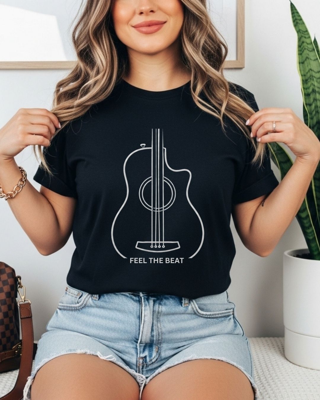 Minimal Guitar Music Cotton T-Shirt