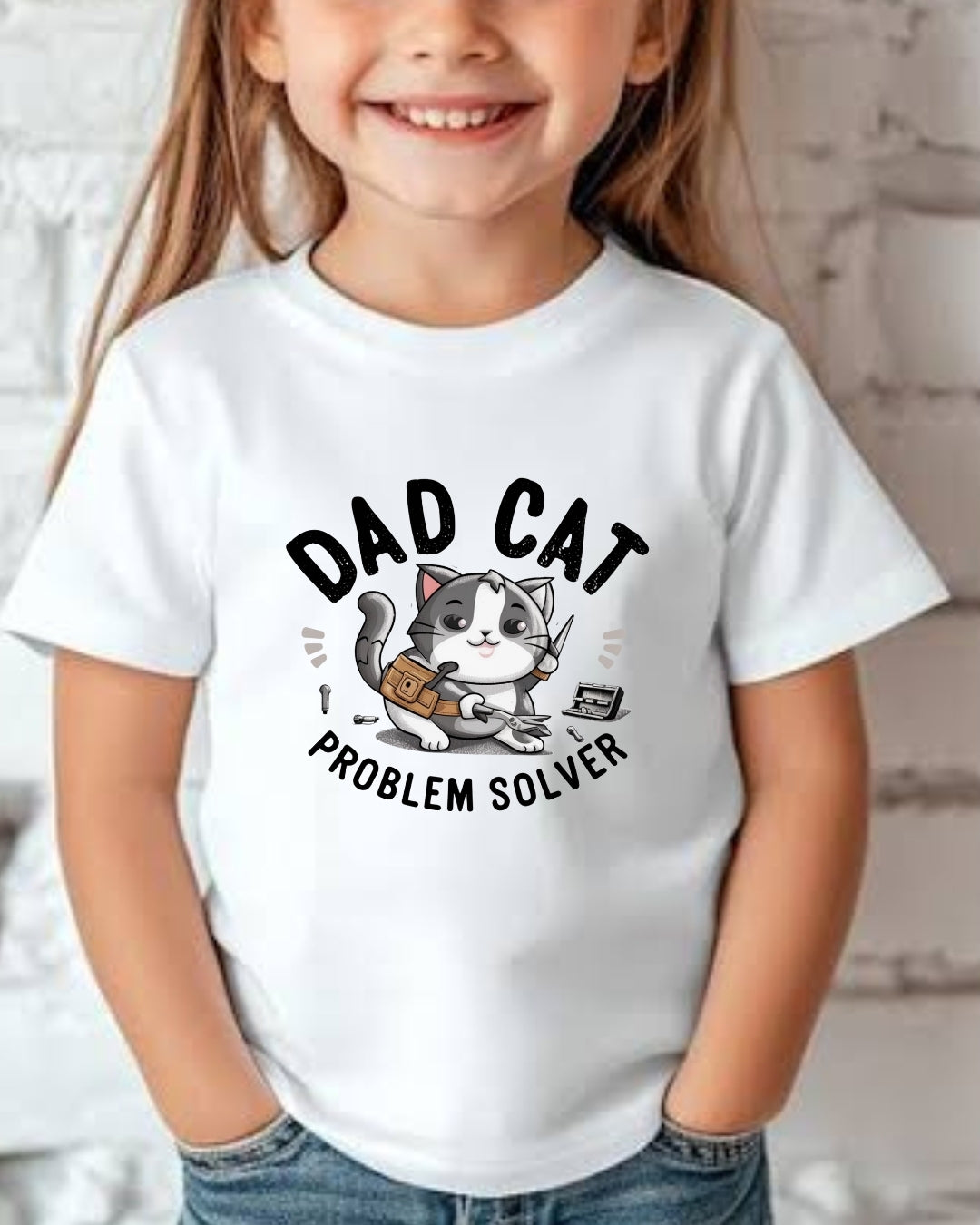 Dad Cat Problem Solver Kid Cotton Tee