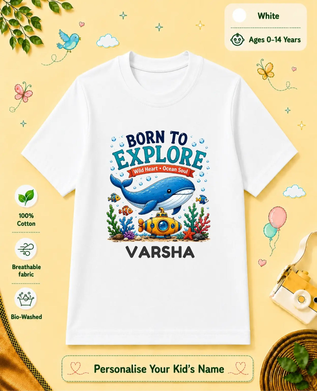 Ocean Theme Custom Kid Cotton Tshirt