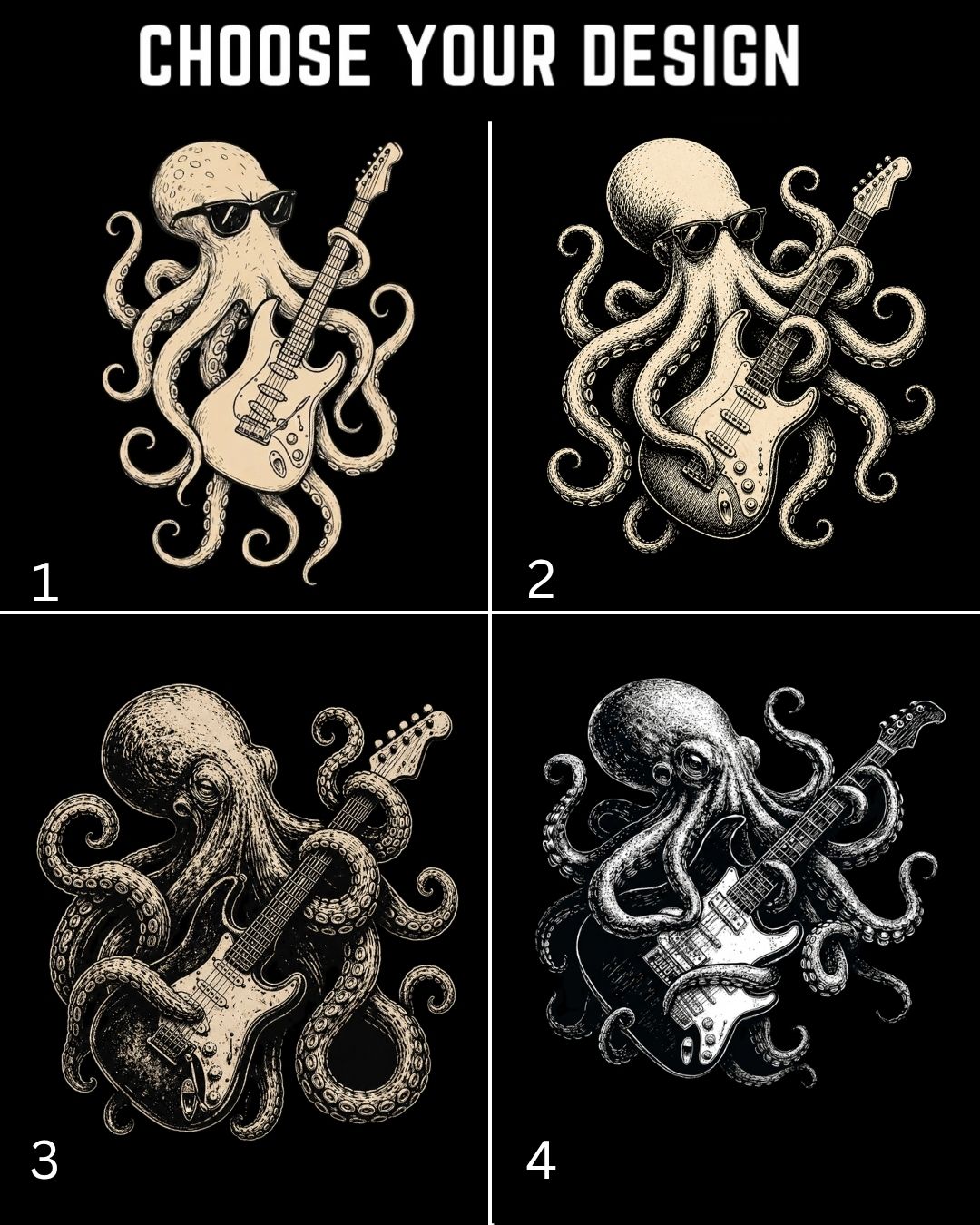 Octopus Guitar Rock Cotton Tshirt