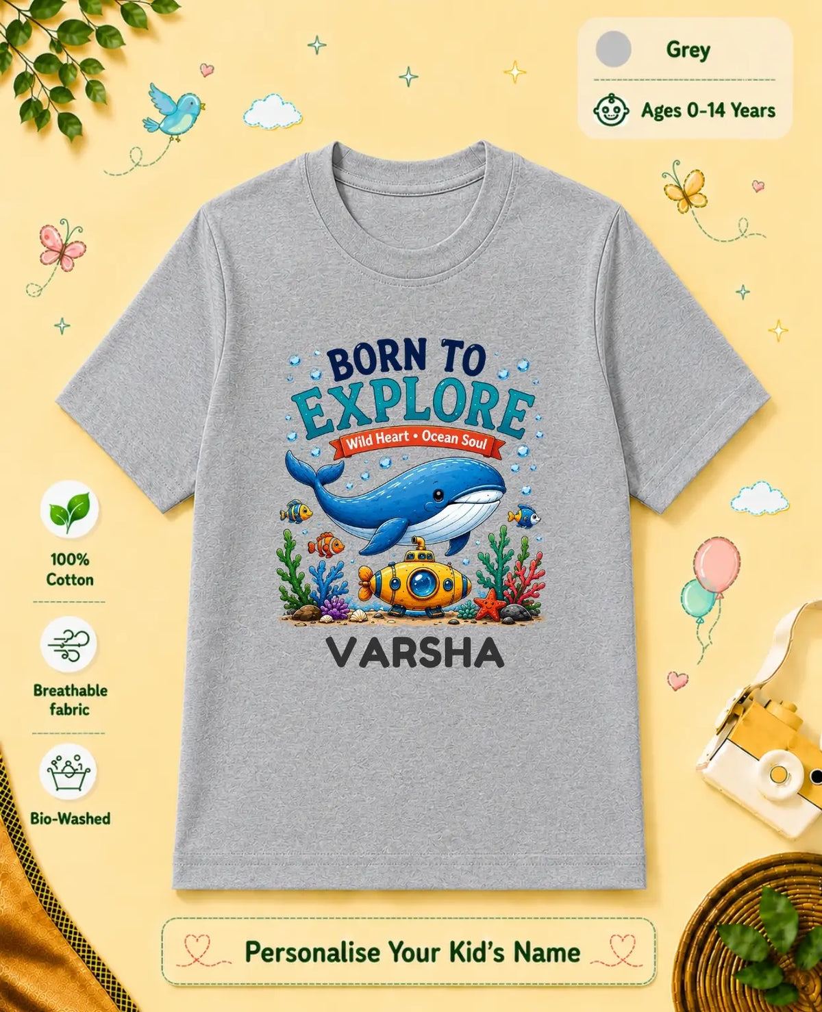 Ocean Theme Custom Kid Cotton Tshirt