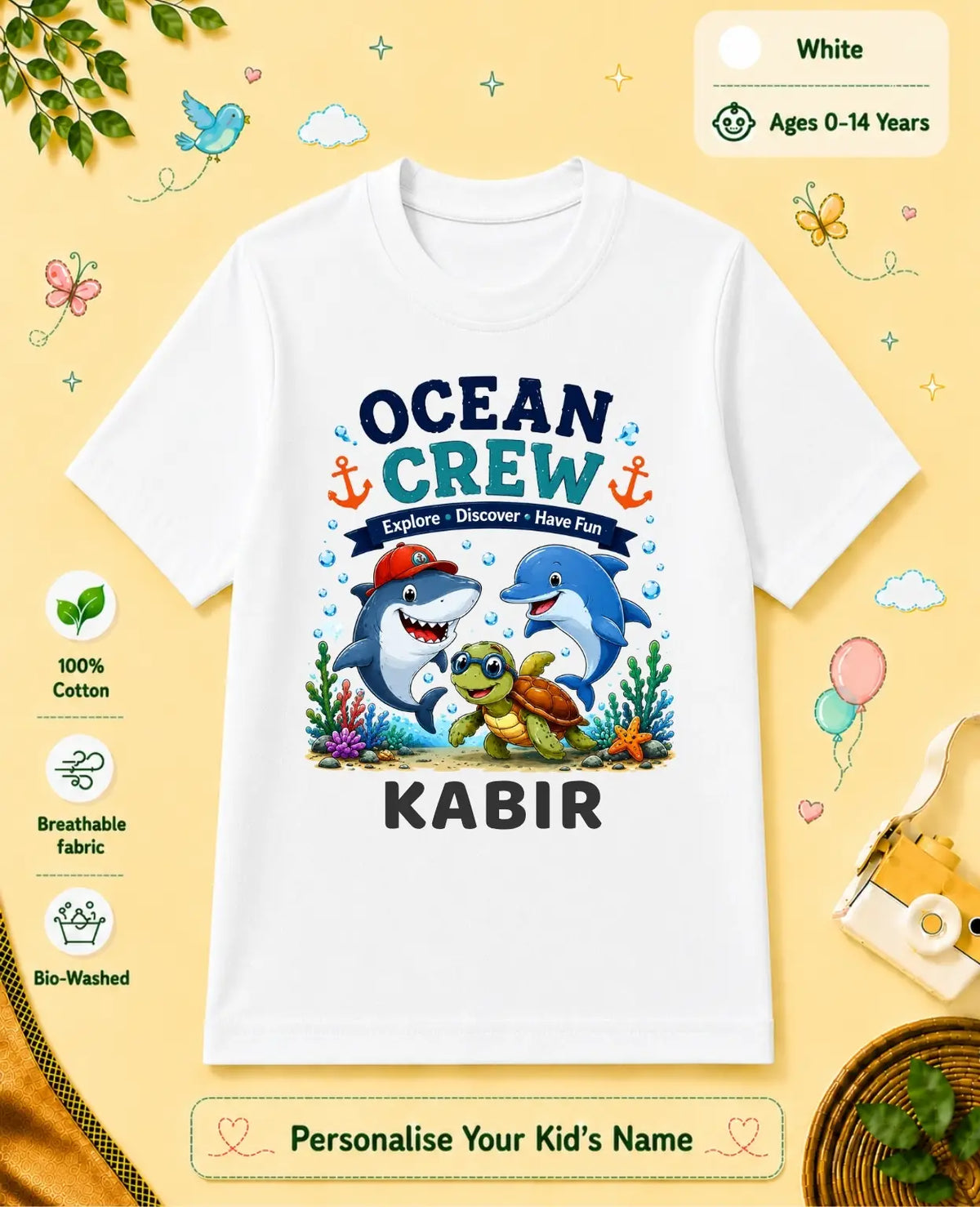 Ocean Theme Custom Kid Cotton Tshirt