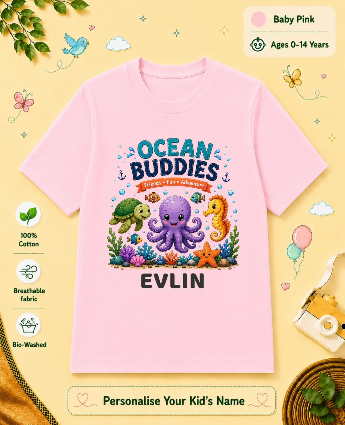 Ocean Theme Custom Kid Cotton Tshirt