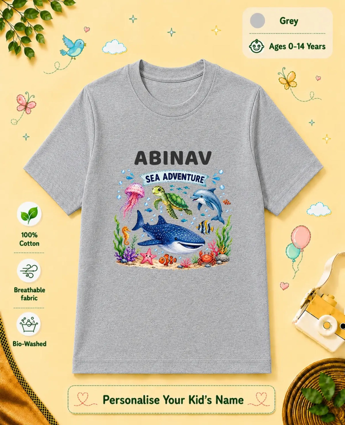Ocean Theme Custom Kid Cotton Tshirt