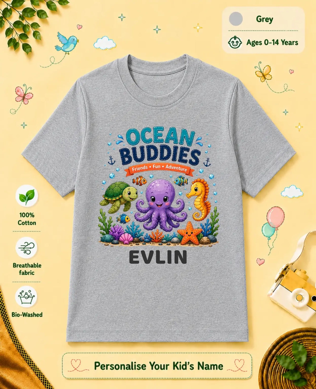 Ocean Theme Custom Kid Cotton Tshirt