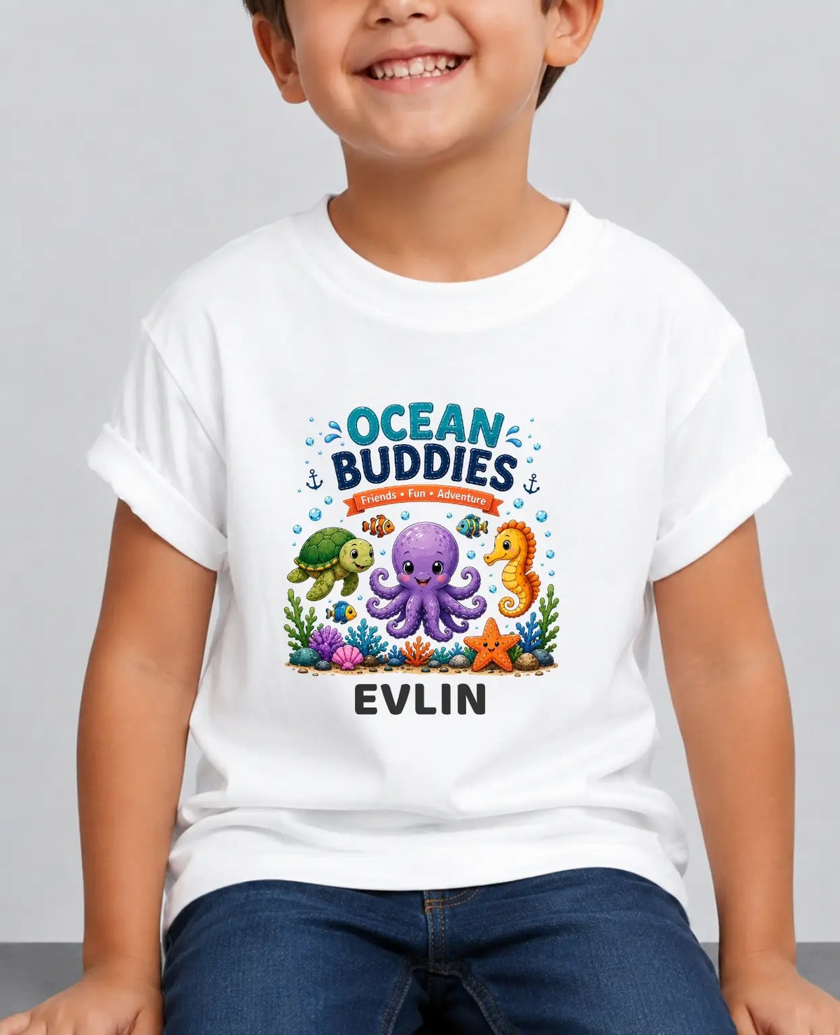 Ocean Theme Custom Kid Cotton Tshirt