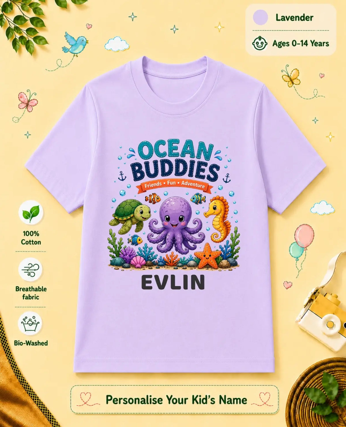 Ocean Theme Custom Kid Cotton Tshirt