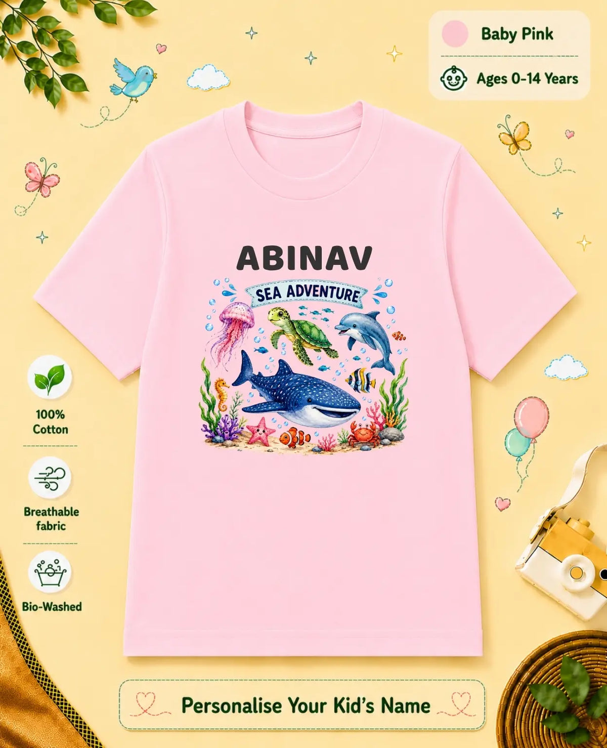 Ocean Theme Custom Kid Cotton Tshirt