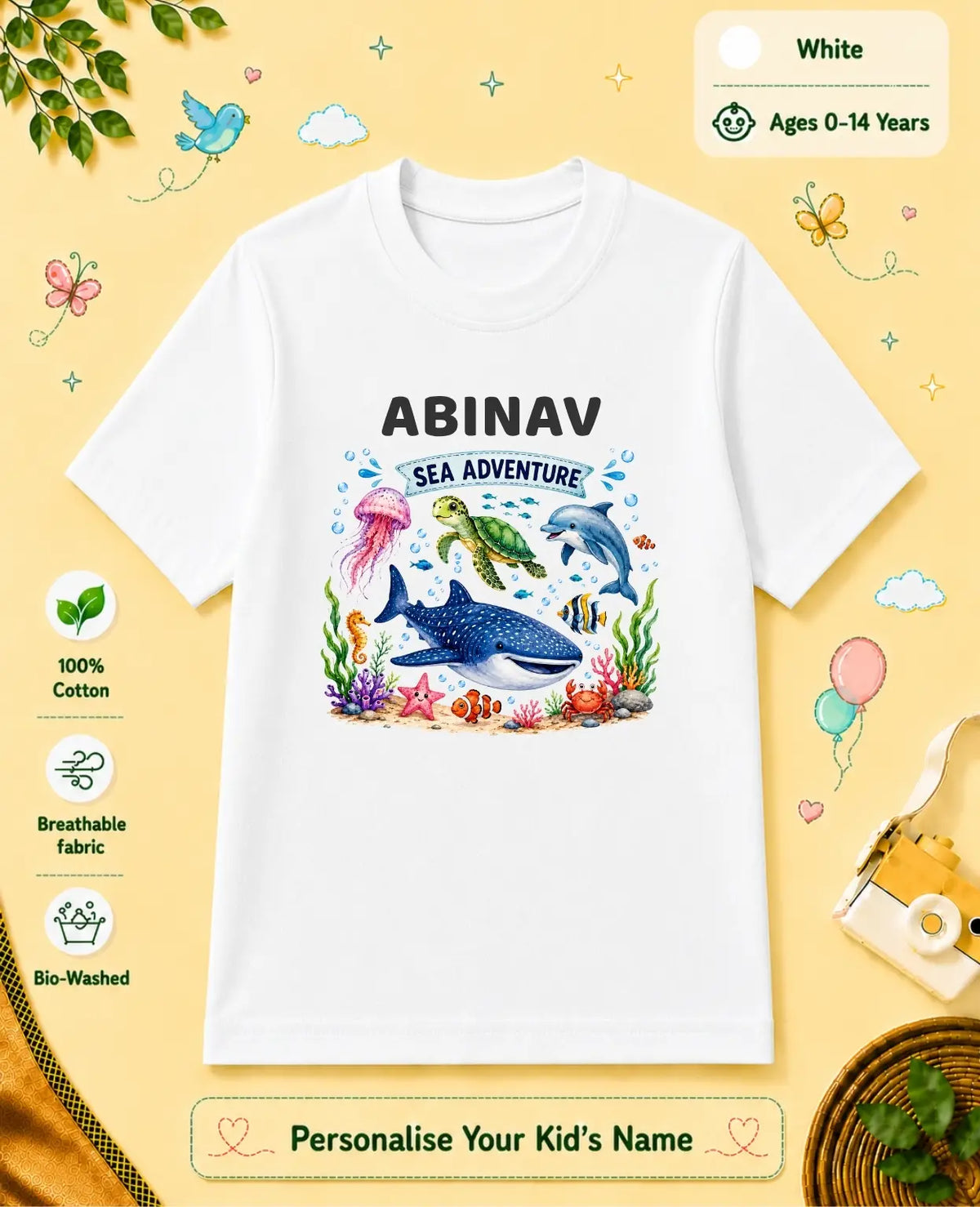 Ocean Theme Custom Kid Cotton Tshirt