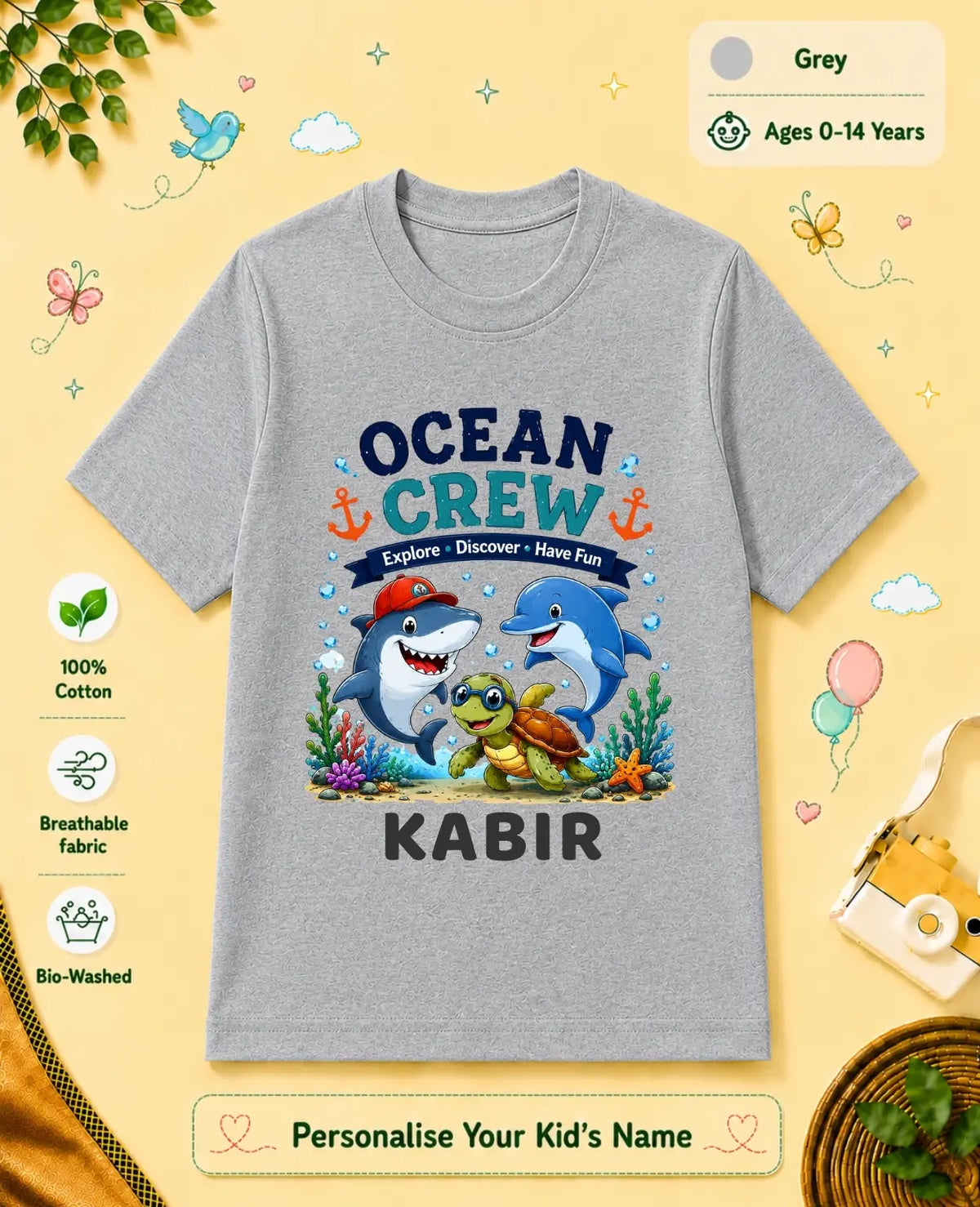 Ocean Theme Custom Kid Cotton Tshirt
