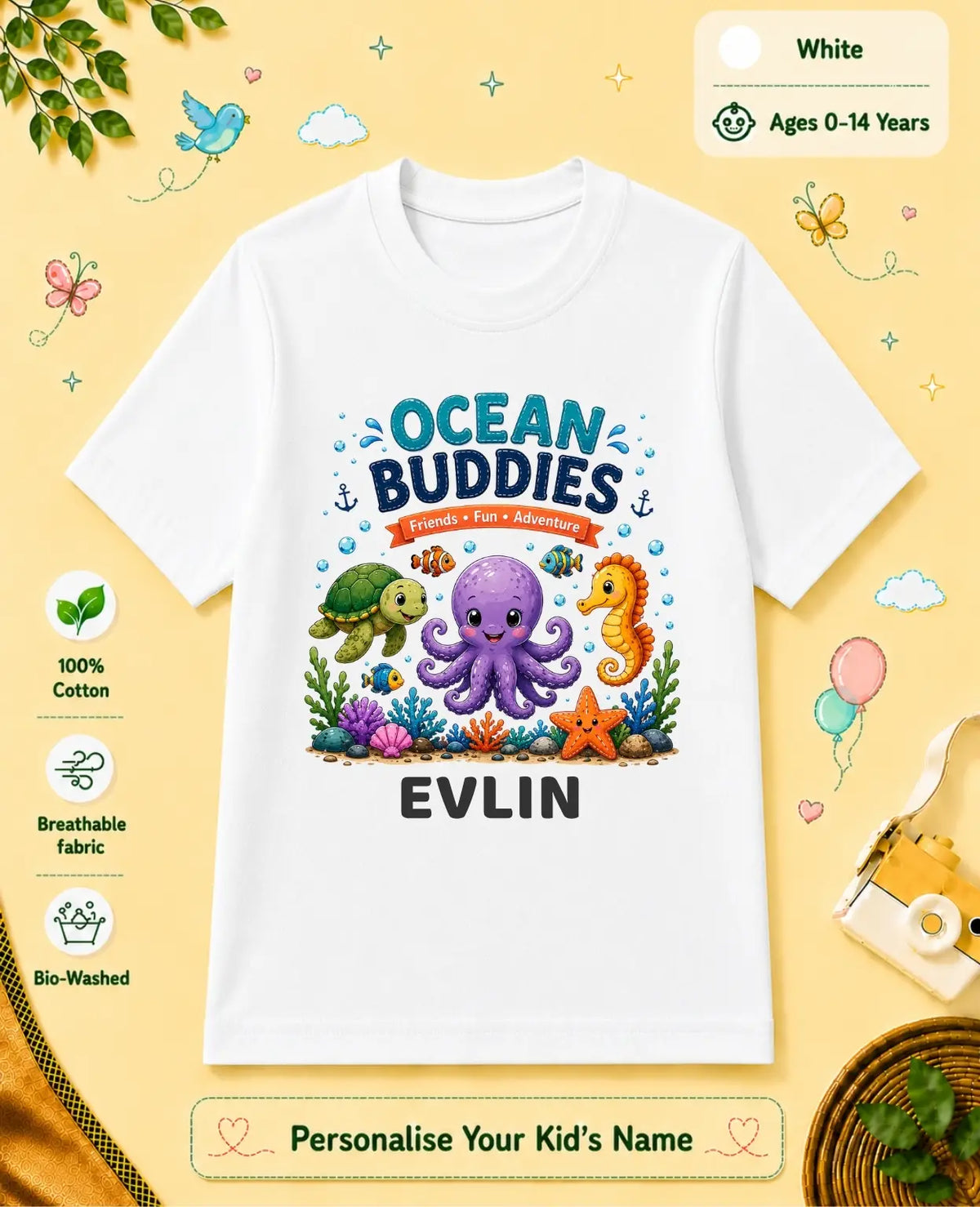 Ocean Theme Custom Kid Cotton Tshirt